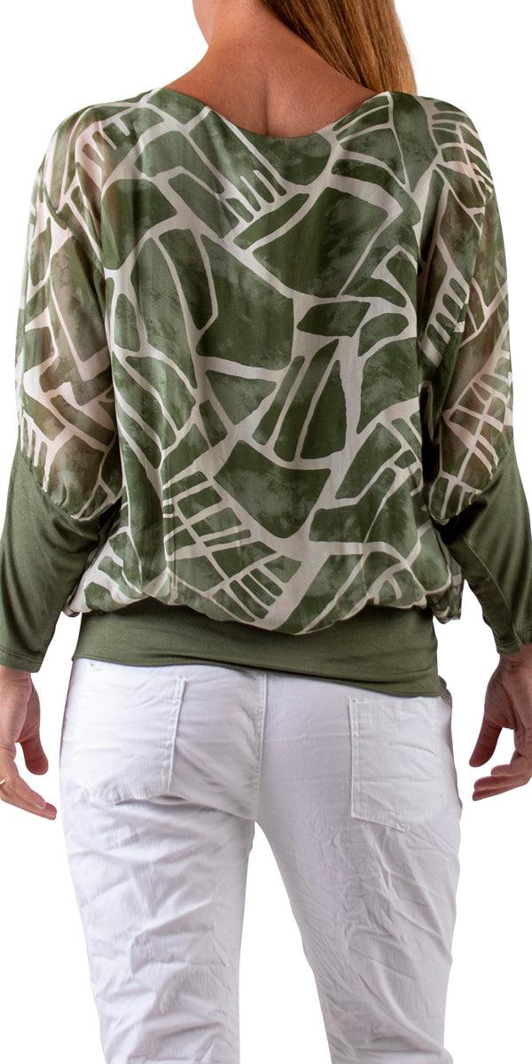 Cavoli Astratta Blouse - Gigi Moda - Made in Italy # 100% Silk, Abstract, abstract print, Blouse, elastic waist, elastic waistband, fall, Gigi Moda, gigi moda. made in italy, italian silk, italian top, Long Sleeve, Made in Italy, maxretail, shop gigi moda, Silk, Silk top, Top