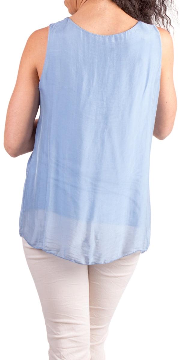 Fernanda Silk Top - Gigi Moda - Made in Italy # 100% Silk, Blouse, italian blouse, italian tank top, italian top, Made in Italy, OS, resort wear, Silk, silk blouse, silk tank, Sleeveless, sleeveless top, Tank Top, Top