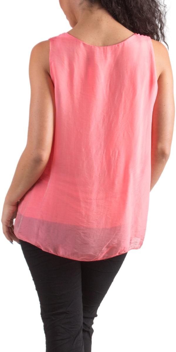 Fernanda Silk Top - Gigi Moda - Made in Italy # 100% Silk, Blouse, italian blouse, italian tank top, italian top, Made in Italy, OS, resort wear, Silk, silk blouse, silk tank, Sleeveless, sleeveless top, Tank Top, Top