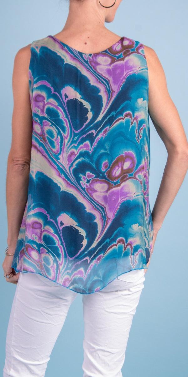 Fernanda Swirl Silk Top - Gigi Moda - Made in Italy # 100% Silk, Blouse, Gigi Moda, Made in Italy, maxretail, one size, Silk, silk blouse, Silk top, Sleeveless, sleeveless top, swirl print, tank, Top