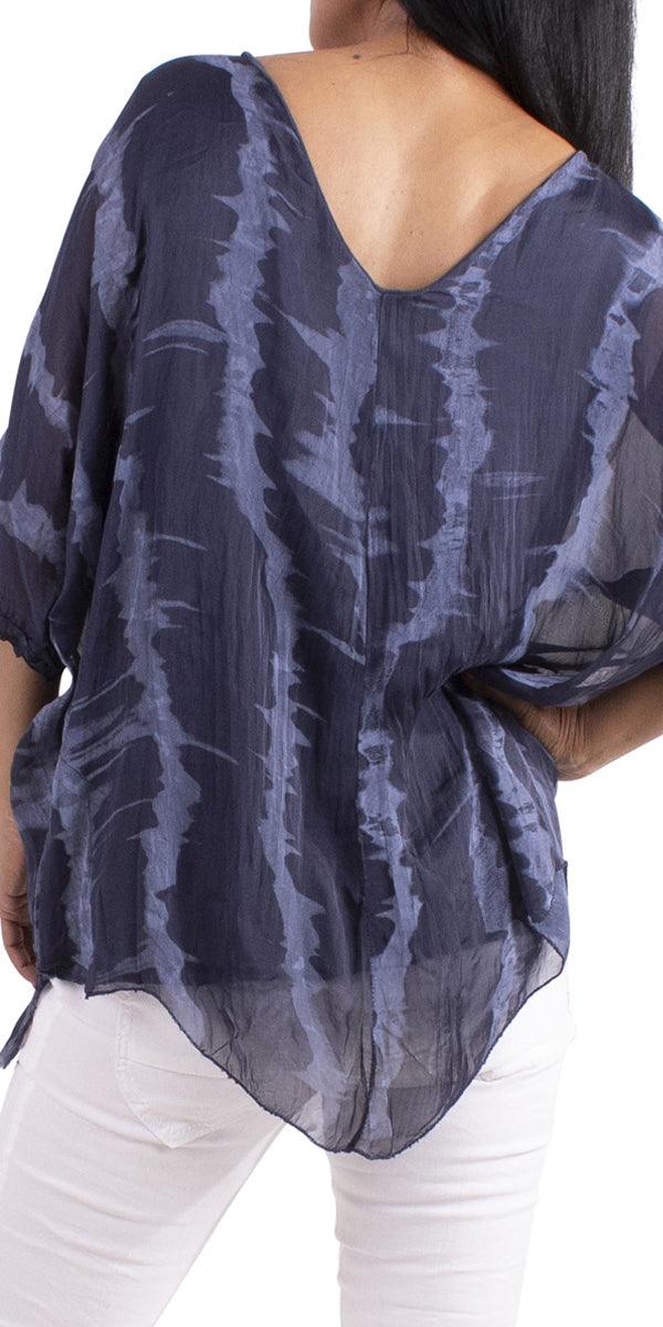Bari Silk Tie Dye Kaftan - Gigi Moda - Made in Italy # 100% silk, blouse, Navy, Olive, silk, silk blouse, Taupe, Tie Dye, turquoise