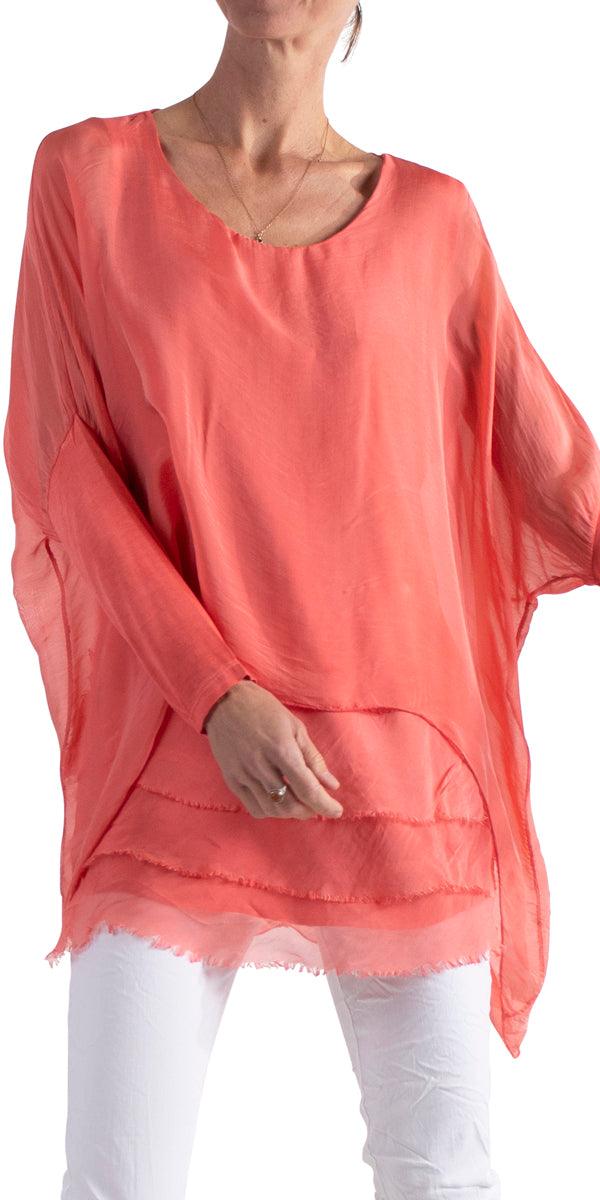 Sarno Silk Kaftan - Gigi Moda - Made in Italy # Comfortable fit, Cotton, Linen, made in italy, Short Sleeve top, Womens Clothing, Womens Tops