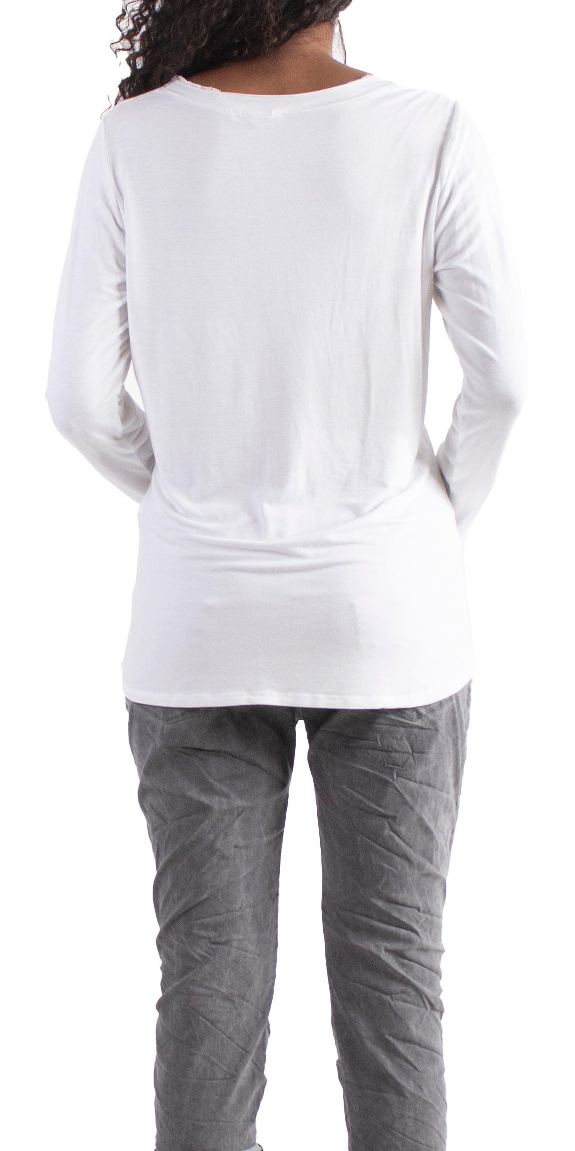 Rita Raw Edge Long Sleeve Top - Gigi Moda - Made in Italy # Blouse, Blouses, clothing for women, comforatable fit, comfy, Cozy, Gigi Moda, italian clothes, Italian Clothing, italian fashion, italian tank, italian top, Made in Italy, one size, shopgigimoda, Silk, Top, V-Neck, v-neck top, viscose blouse, white, winter, womans clothing, womens fashion, Womens Tops