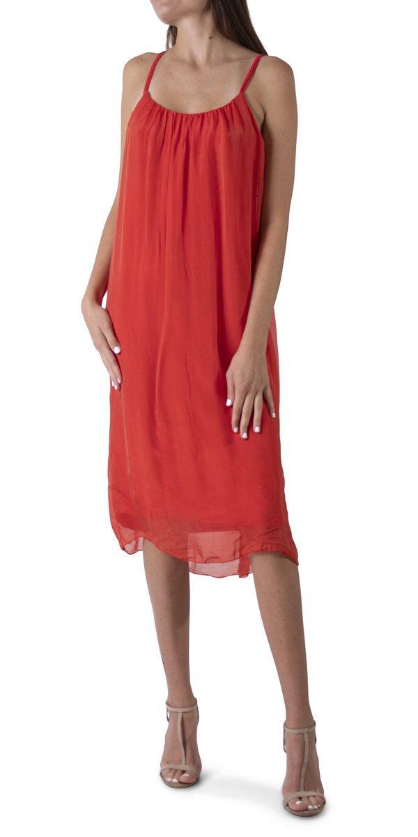Jappy Silk Dress - Gigi Moda - Made in Italy # 100% Silk, dress, flowy, Italian Clothing, italian silk dress, knee length, knee length dress, midi dress, silk, silk dress, Spaghetti Strap, spaghetti strap dress, Spaghetti Straps