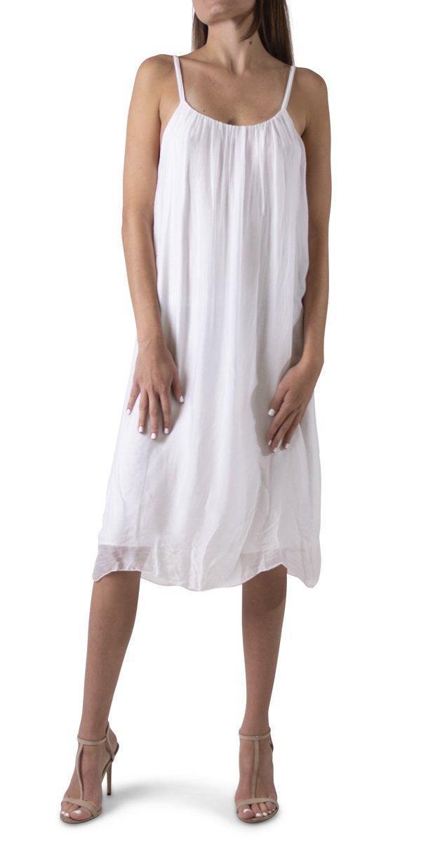 Jappy Silk Dress - Gigi Moda - Made in Italy # 100% Silk, dress, flowy, Italian Clothing, italian silk dress, knee length, knee length dress, midi dress, silk, silk dress, Spaghetti Strap, spaghetti strap dress, Spaghetti Straps