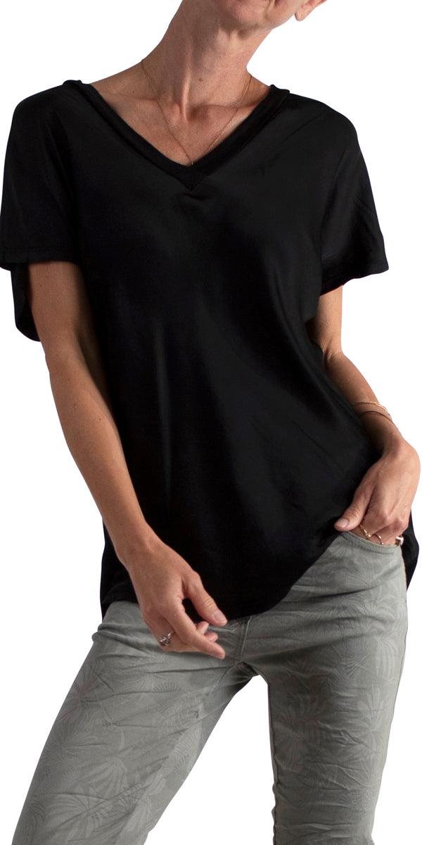 Comodo V-Neck Top - Gigi Moda - Made in Italy # cap sleeve, casual, casual top, gigi moda, one size, spring, summer, T Shirt, Top, viscose