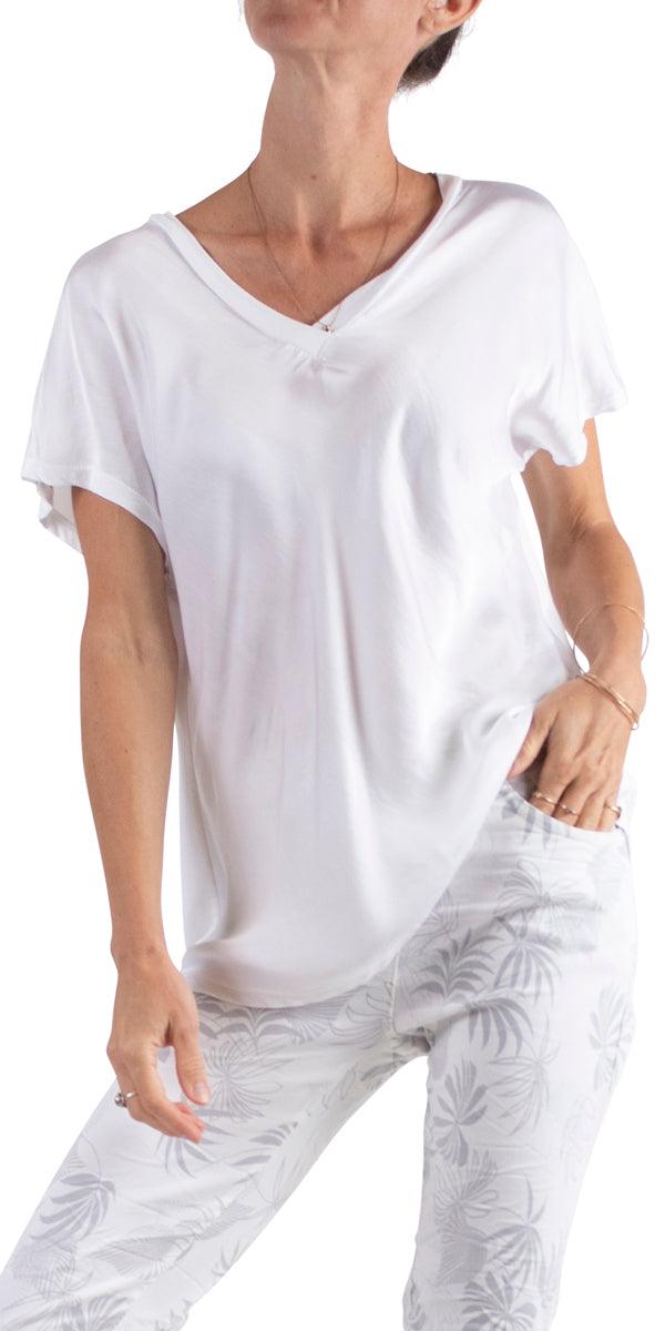 Comodo V-Neck Top - Gigi Moda - Made in Italy # cap sleeve, casual, casual top, gigi moda, one size, spring, summer, T Shirt, Top, viscose