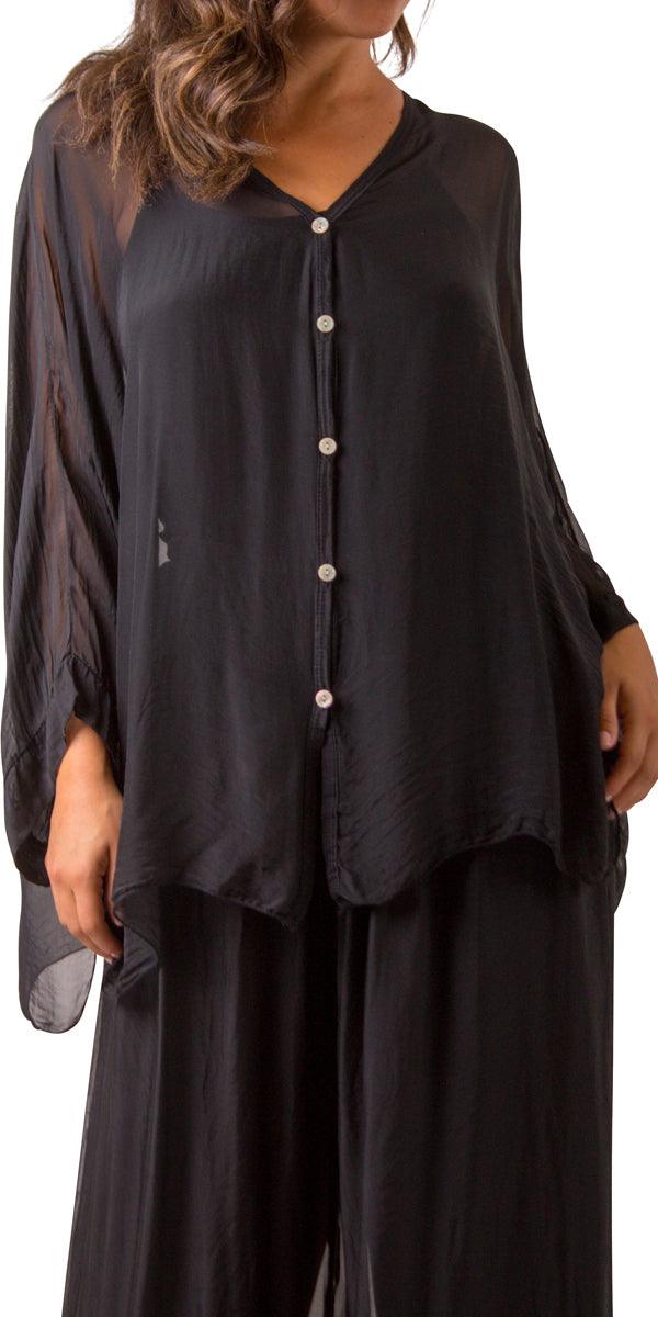 Angelo Silk Blouse - Gigi Moda - Made in Italy # 100% Silk, 2 piece, Blouse, button down, button up, comforatable fit, Dolman sleeve, dolman sleeves, italian silk top, made in italy, matching set, silk blouse, Silk top, Tops, womans clothing
