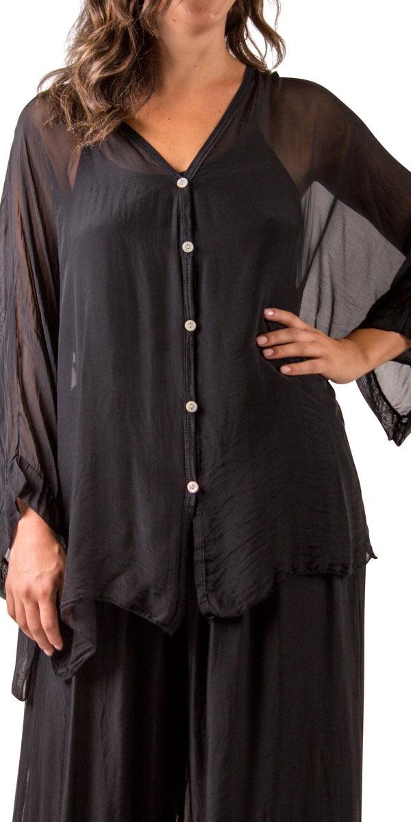 Angelo Silk Blouse - Gigi Moda - Made in Italy # 100% Silk, 2 piece, Blouse, button down, button up, comforatable fit, Dolman sleeve, dolman sleeves, italian silk top, made in italy, matching set, silk blouse, Silk top, Tops, womans clothing