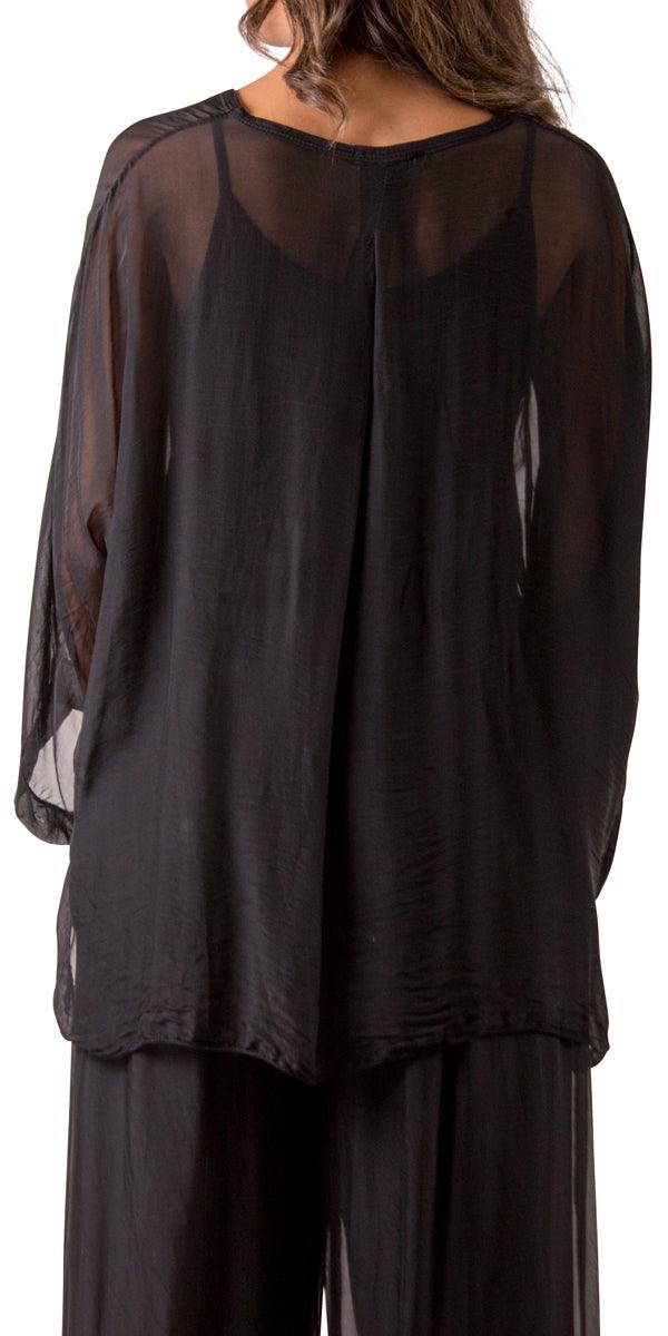 Angelo Silk Blouse - Gigi Moda - Made in Italy # 100% Silk, 2 piece, Blouse, button down, button up, comforatable fit, Dolman sleeve, dolman sleeves, italian silk top, made in italy, matching set, silk blouse, Silk top, Tops, womans clothing