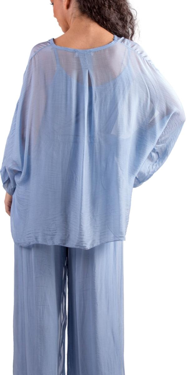 Angelo Silk Blouse - Gigi Moda - Made in Italy # 100% Silk, 2 piece, Blouse, button down, button up, comforatable fit, Dolman sleeve, dolman sleeves, italian silk top, made in italy, matching set, silk blouse, Silk top, Tops, womans clothing