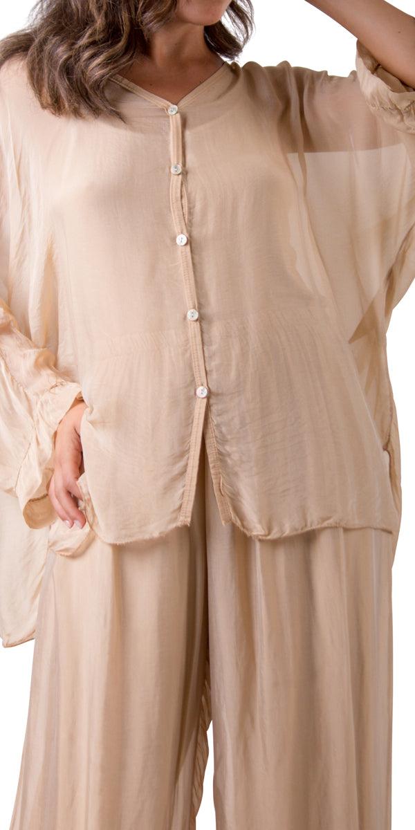 Angelo Silk Blouse - Gigi Moda - Made in Italy # 100% Silk, 2 piece, Blouse, button down, button up, comforatable fit, Dolman sleeve, dolman sleeves, italian silk top, made in italy, matching set, silk blouse, Silk top, Tops, womans clothing