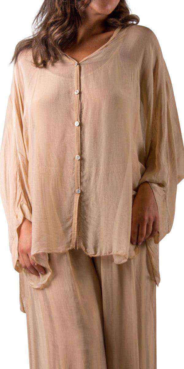 Angelo Silk Blouse - Gigi Moda - Made in Italy # 100% Silk, 2 piece, Blouse, button down, button up, comforatable fit, Dolman sleeve, dolman sleeves, italian silk top, made in italy, matching set, silk blouse, Silk top, Tops, womans clothing