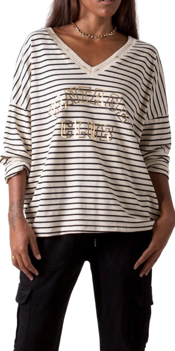 Marinaia Knit Sweater - Gigi Moda - Made in Italy # casual sweater, DEEP V-NECK, free shipping, Gigi Moda, Italian Sweater, Knit, knit sweater, Made in Italy, one size, striped, striped top, stripes, Sweater, V-Neck, v-neck top