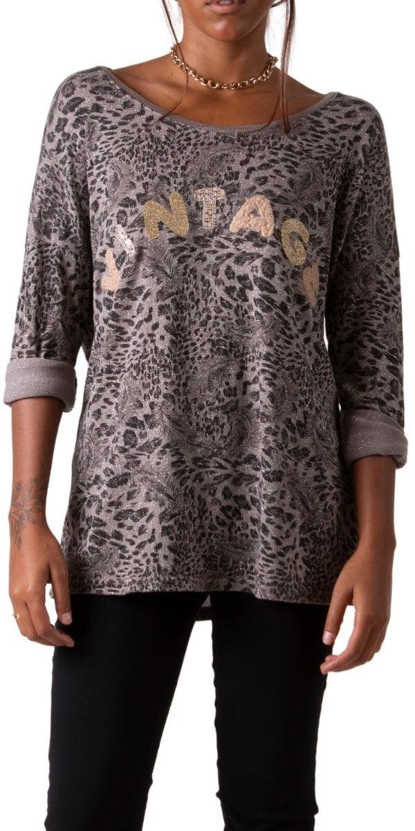 Mista Top - Gigi Moda - Made in Italy # Blouse, comforatable fit, Gigi Moda, gigi moda. made in italy, Italian Sweater, Leopard Print, Long Sleeve, long sleeves, made in italy, Scoop Neck, shop gigi moda, Tops, womans clothing