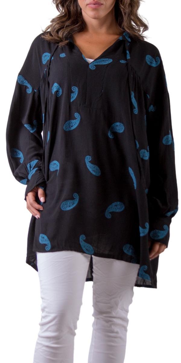 Paisley Tiered Blouse - Gigi Moda - Made in Italy # balloon sleeve, Blouse, gigi moda, italian top, Keyhole, Made in Italy, paisley, paisley print, resort wear, Top, tunic, V-Neck