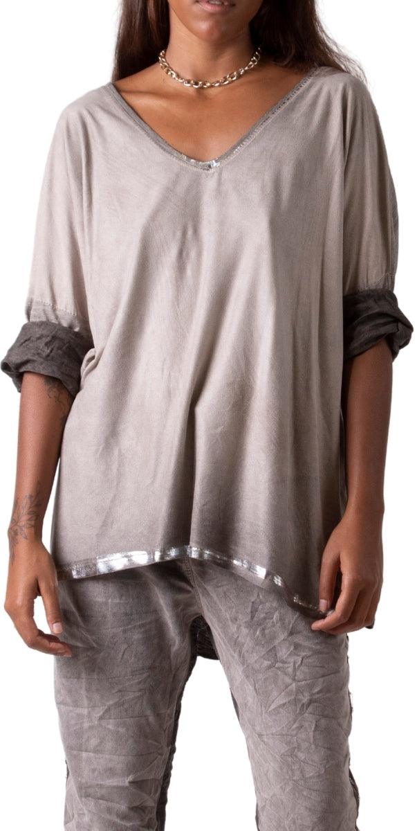 Clio Top - Gigi Moda - Made in Italy # fall, faux suede, Gigi Moda, gigi moda. made in italy, italian top, long sleeves, metallic, shop gigi moda, sweater, Top, V Neck, v-neck top