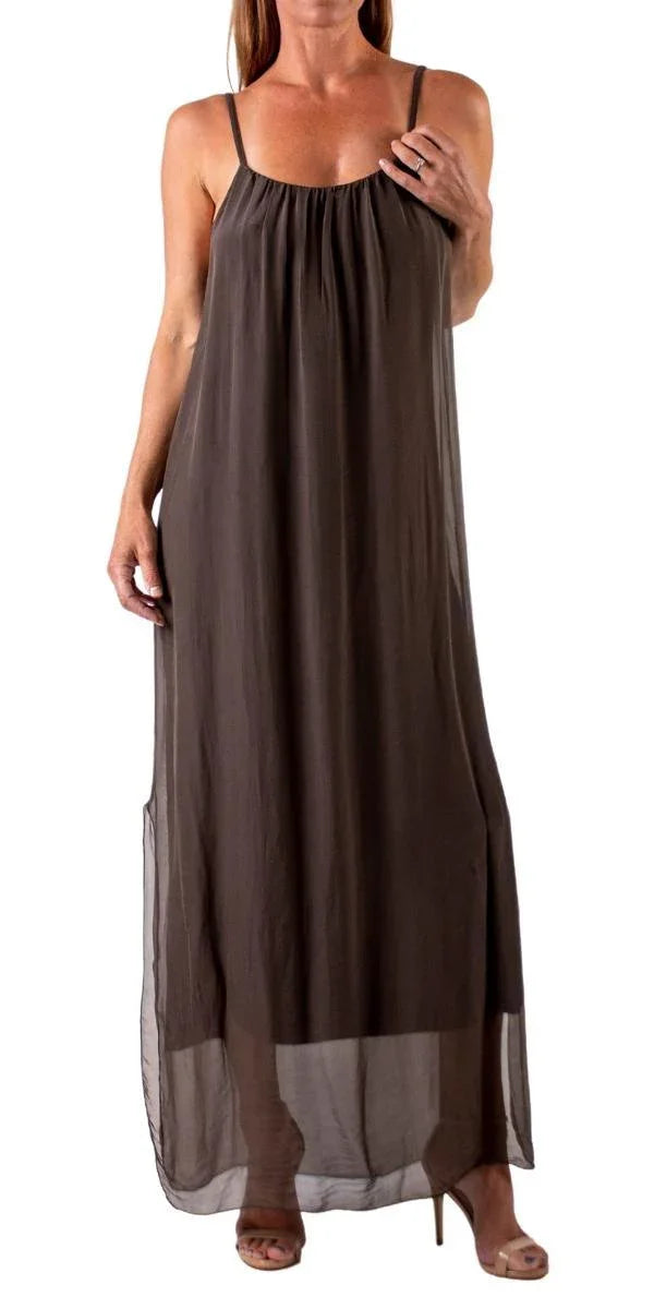 Venus Silk Dress - Gigi Moda - Made in Italy # 100% Silk, Dress, Gigi Moda, Made in Italy, Maxi Dress, OS, resort, resort wear, Silk, Sleeveless, Spaghetti Strap, washable