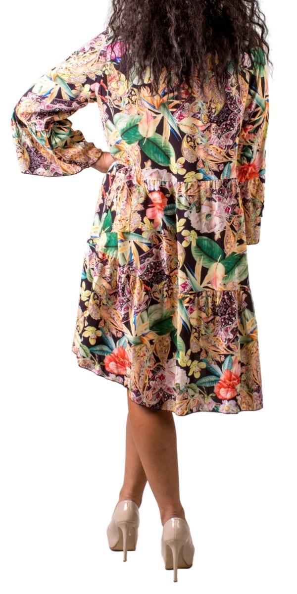 Fiore Henley Dress - Gigi Moda - Made in Italy # Bell sleeve, dress, flower print, Gigi Moda, henley, Made in Italy, paisley, Sleeves