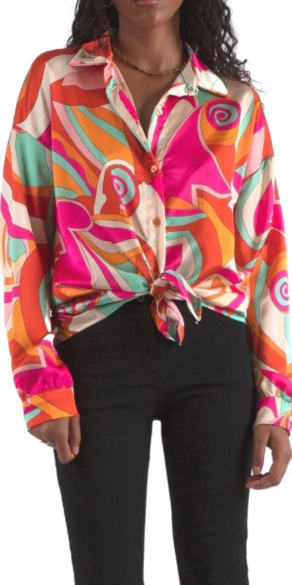 Discoteca Shirt - Gigi Moda - Made in Italy # button down, collared, disco print, Gigi Moda, italian apparel, italian brand, Italian Clothing, italian shirt, Made in Italy, online shopping, OS, shop gigi moda, ties at front, Top