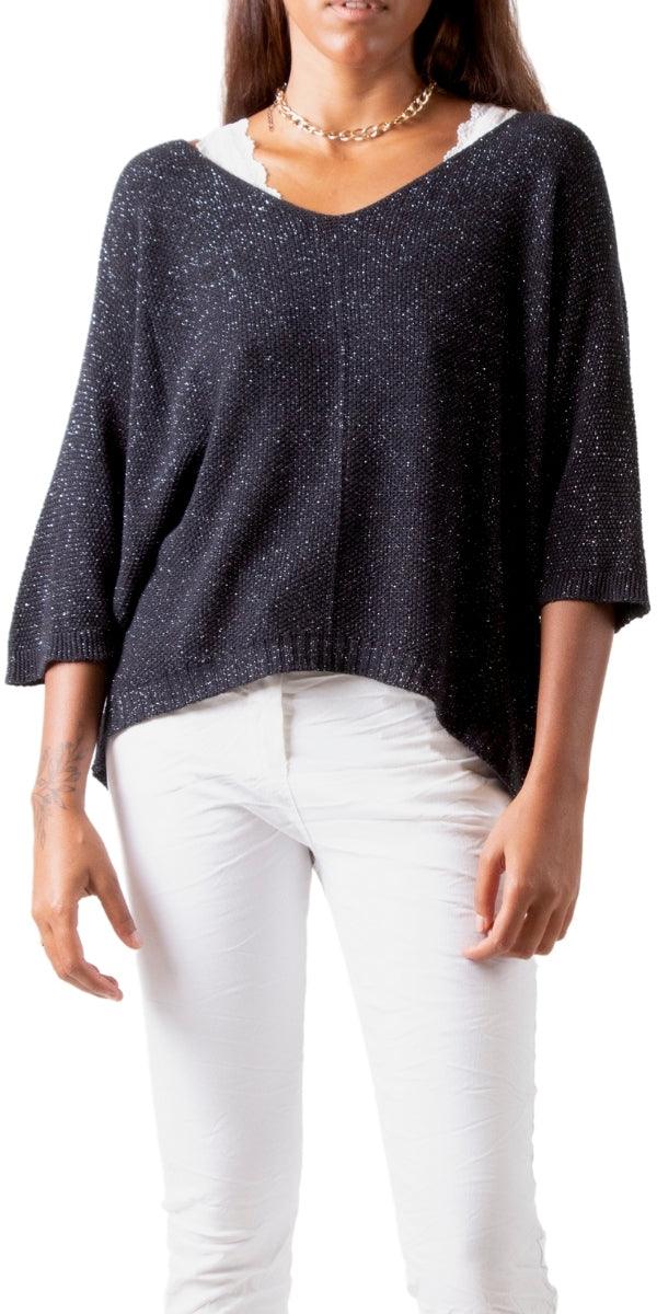 Lana Sweater - Gigi Moda - Made in Italy # 3/4 length, 3/4 Sleeve, 3/4 Sleeves, fall, Gigi Moda, gigi moda. made in italy, glitter, italian top, knit, metallic, shop gigi moda, sweater, Top, V Neck, v-neck top