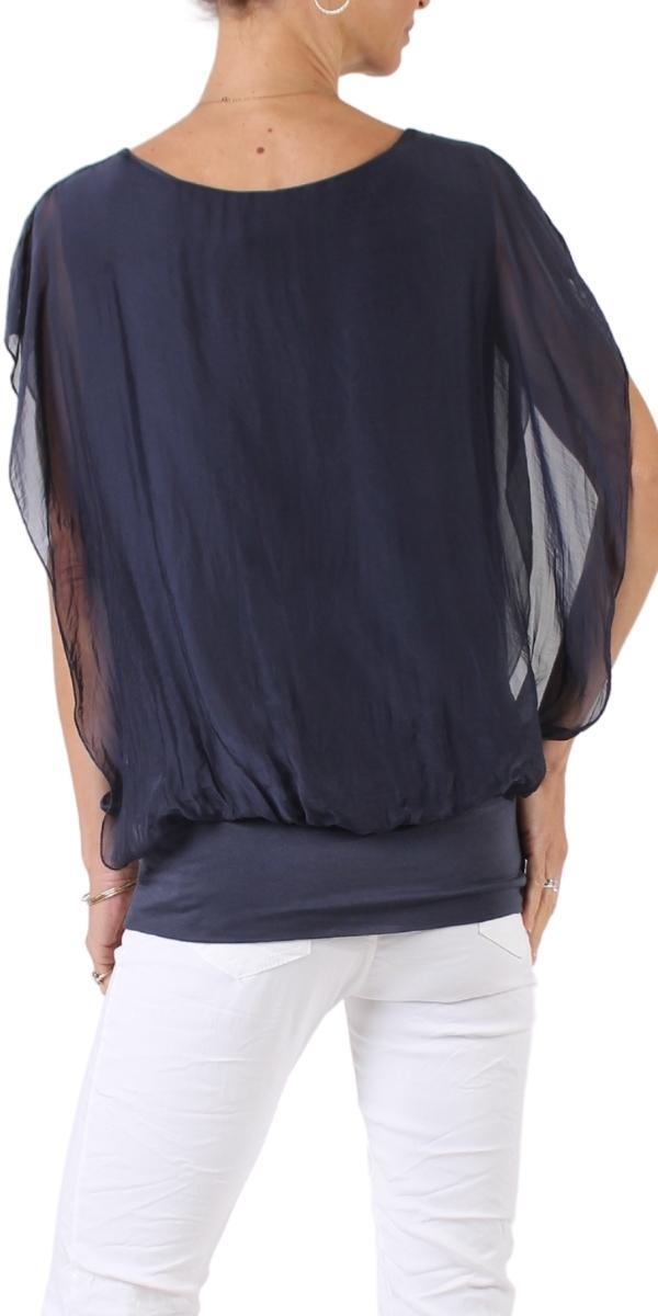 Amante Silk Top - Gigi Moda - Made in Italy # banded bottom, Blouse, flutter sleeve, gigi moda, silk, stretch waistband, top, v-neck