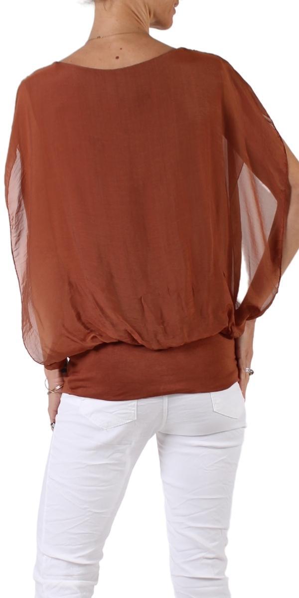 Amante Silk Top - Gigi Moda - Made in Italy # banded bottom, Blouse, flutter sleeve, gigi moda, silk, stretch waistband, top, v-neck
