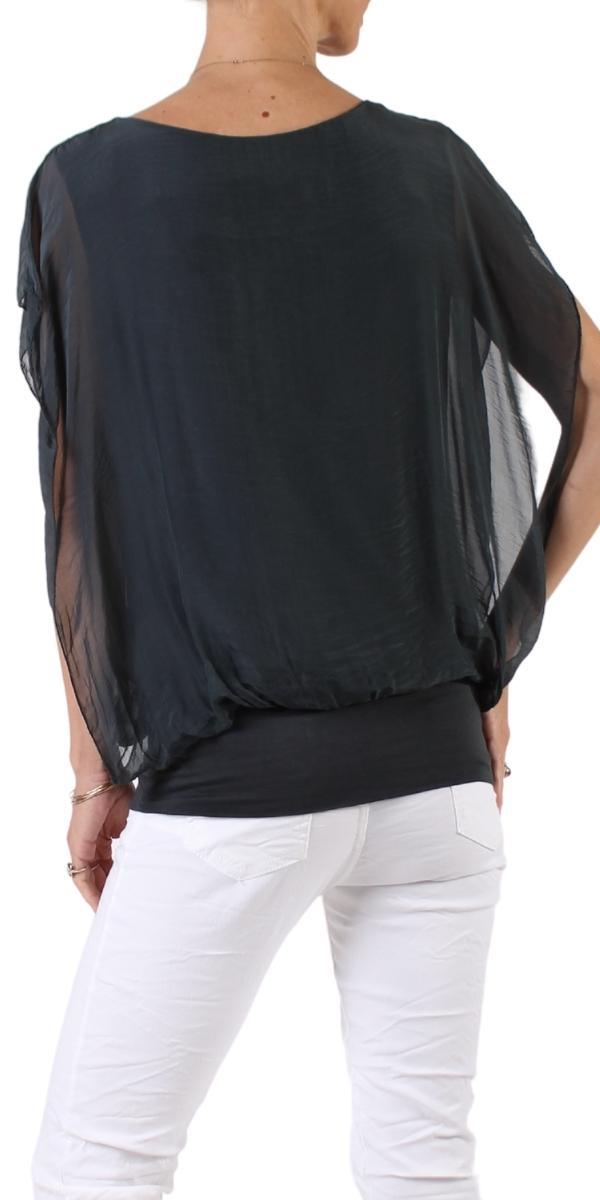 Amante Silk Top - Gigi Moda - Made in Italy # banded bottom, Blouse, flutter sleeve, gigi moda, silk, stretch waistband, top, v-neck