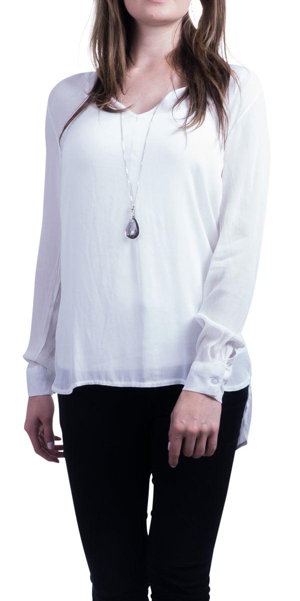 Serena Blouse - Gigi Moda - Made in Italy # Blouse, Gigi Moda, Made in Italy, mandarin collar, OS, Silk, Top, V Neck