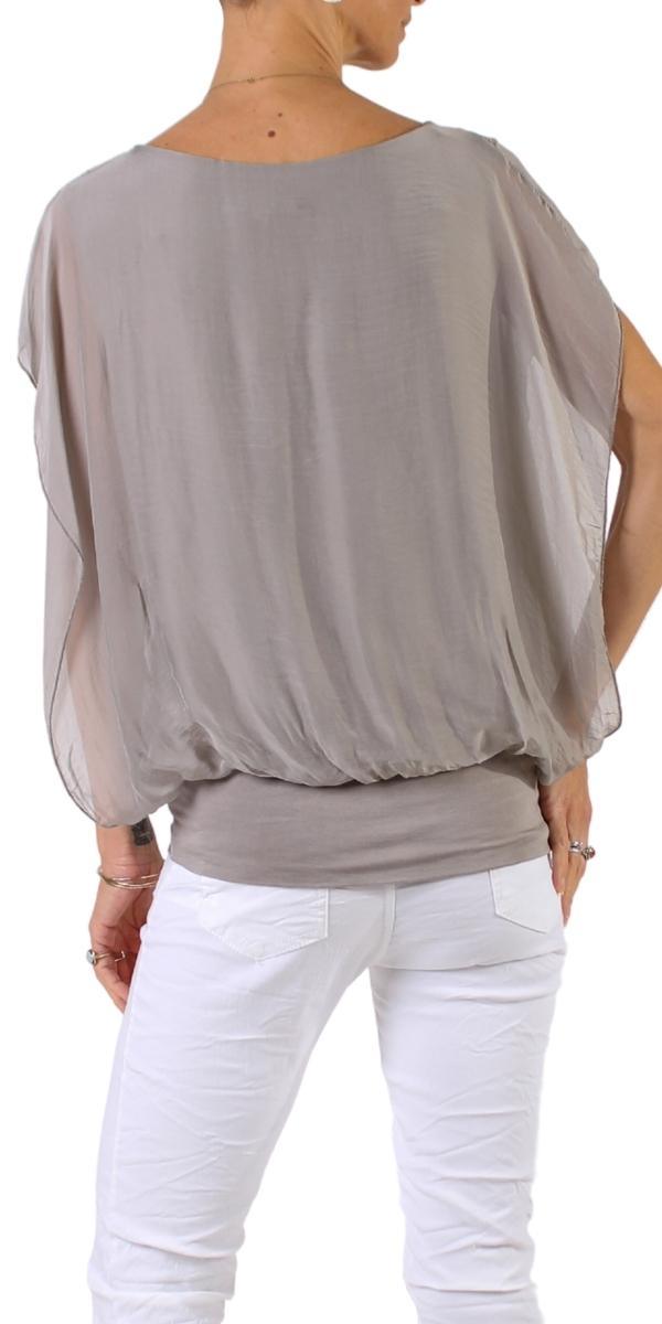 Amante Silk Top - Gigi Moda - Made in Italy # banded bottom, Blouse, flutter sleeve, gigi moda, silk, stretch waistband, top, v-neck