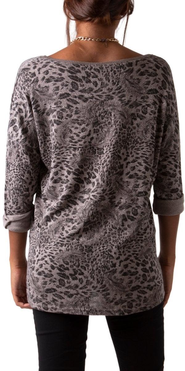 Mista Top - Gigi Moda - Made in Italy # Blouse, comforatable fit, Gigi Moda, gigi moda. made in italy, Italian Sweater, Leopard Print, Long Sleeve, long sleeves, made in italy, Scoop Neck, shop gigi moda, Tops, womans clothing
