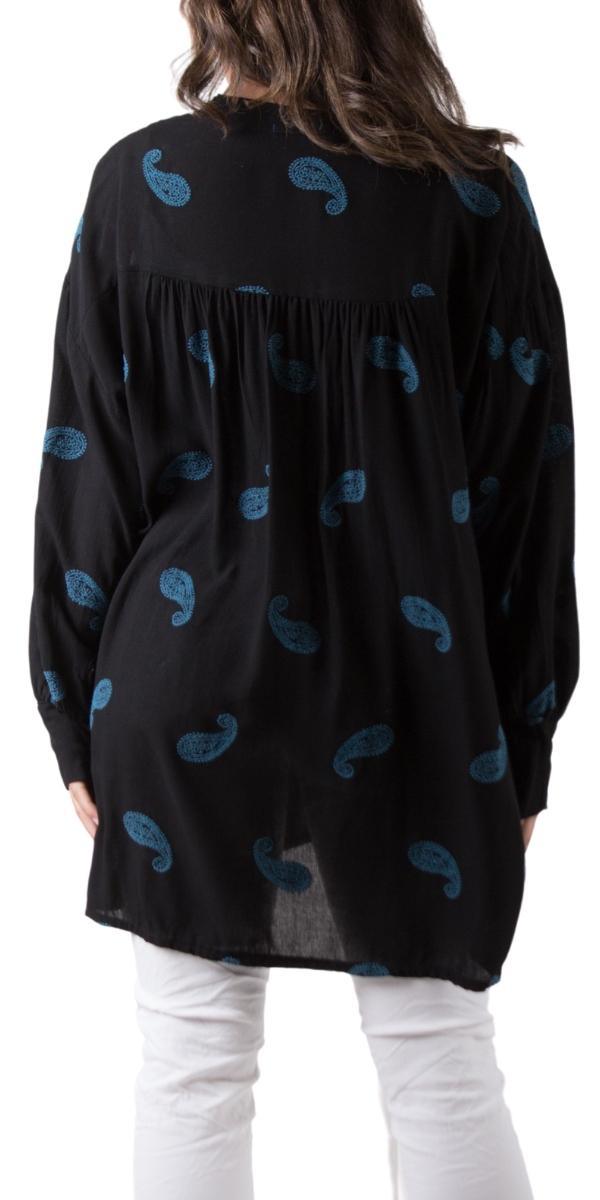 Paisley Tiered Blouse - Gigi Moda - Made in Italy # balloon sleeve, Blouse, gigi moda, italian top, Keyhole, Made in Italy, paisley, paisley print, resort wear, Top, tunic, V-Neck