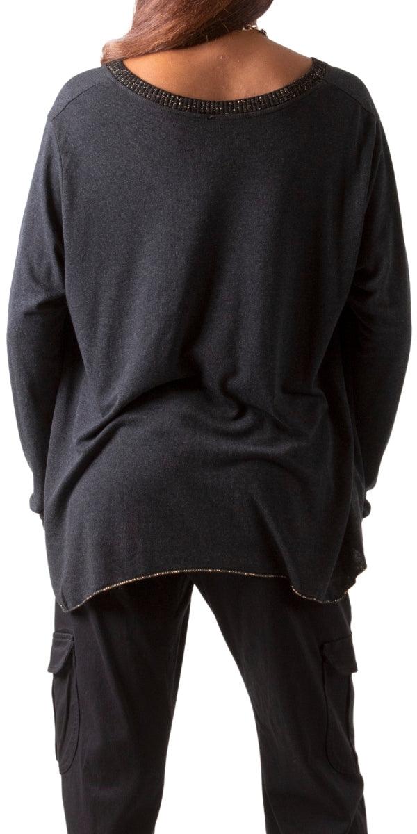 Bettina Sweater - Gigi Moda - Made in Italy # fall, Gigi Moda, gigi moda. made in italy, gold trim, italian top, knit, long sleeves, metallic, shop gigi moda, sweater, Top, V Neck, v-neck top