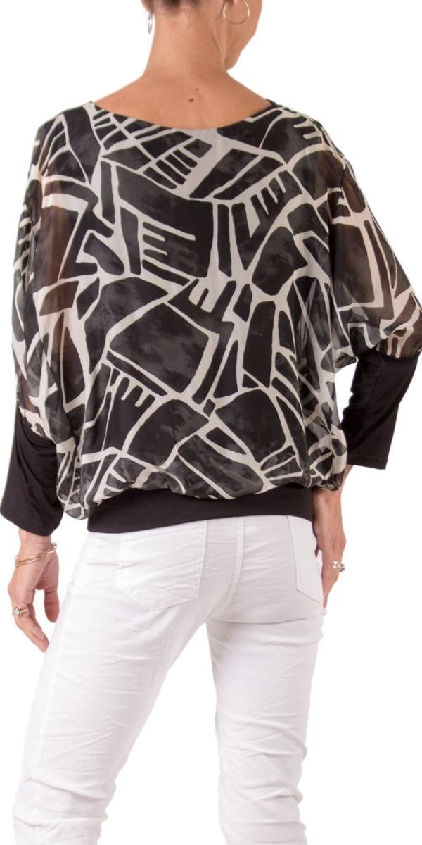 Cavoli Astratta Blouse - Gigi Moda - Made in Italy # 100% Silk, Abstract, abstract print, Blouse, elastic waist, elastic waistband, fall, Gigi Moda, gigi moda. made in italy, italian silk, italian top, Long Sleeve, Made in Italy, maxretail, shop gigi moda, Silk, Silk top, Top