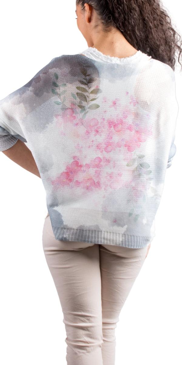 Donatella Blossom Sweater - Gigi Moda - Made in Italy # batwing, floral design, floral pattern, Floral Print, Gigi Moda, italian top, Made in Italy, mesh, multicolor, one size, print, sweater