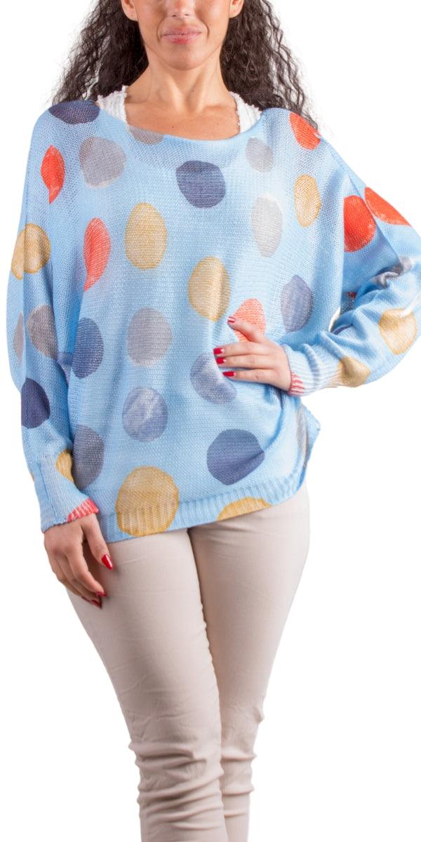 Donatella Dot Sweater - Gigi Moda - Made in Italy # batwing, dot, Gigi Moda, italian top, Made in Italy, mesh, multicolor, one size, print, sweater