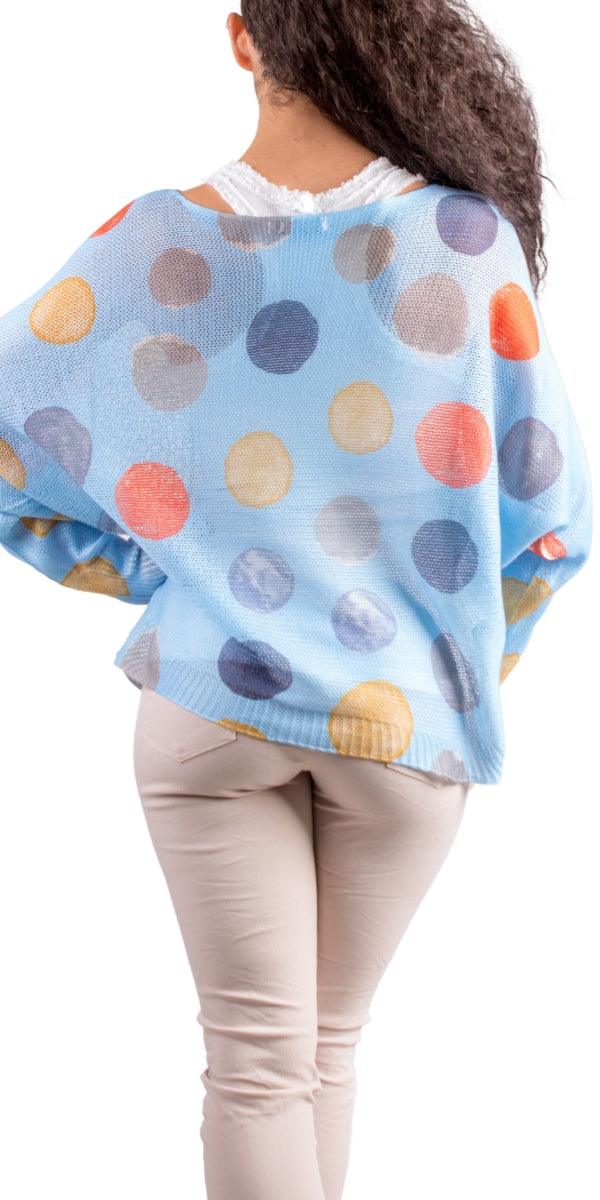 Donatella Dot Sweater - Gigi Moda - Made in Italy # batwing, dot, Gigi Moda, italian top, Made in Italy, mesh, multicolor, one size, print, sweater