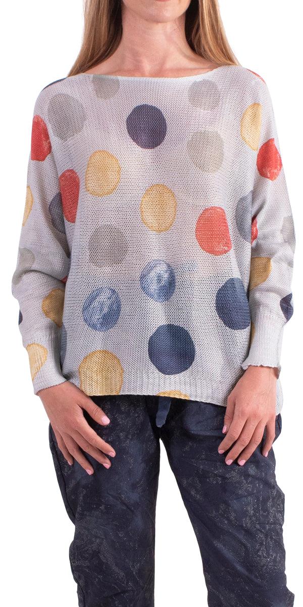 Donatella Dot Sweater - Gigi Moda - Made in Italy # batwing, dot, Gigi Moda, italian top, Made in Italy, mesh, multicolor, one size, print, sweater