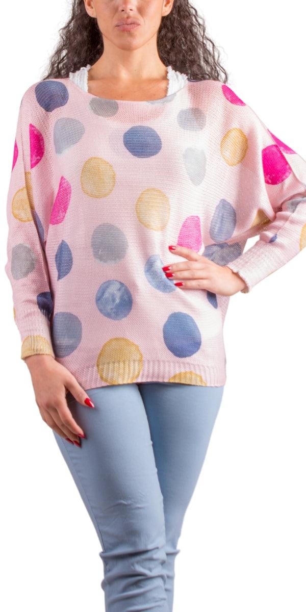 Donatella Dot Sweater - Gigi Moda - Made in Italy # batwing, dot, Gigi Moda, italian top, Made in Italy, mesh, multicolor, one size, print, sweater