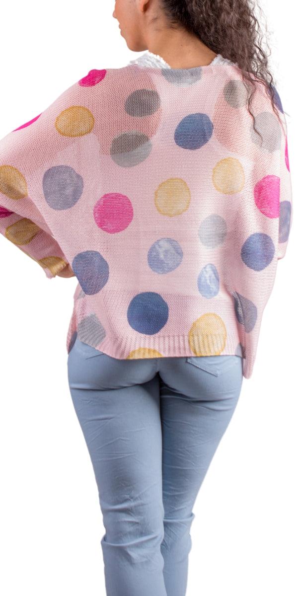 Donatella Dot Sweater - Gigi Moda - Made in Italy # batwing, dot, Gigi Moda, italian top, Made in Italy, mesh, multicolor, one size, print, sweater