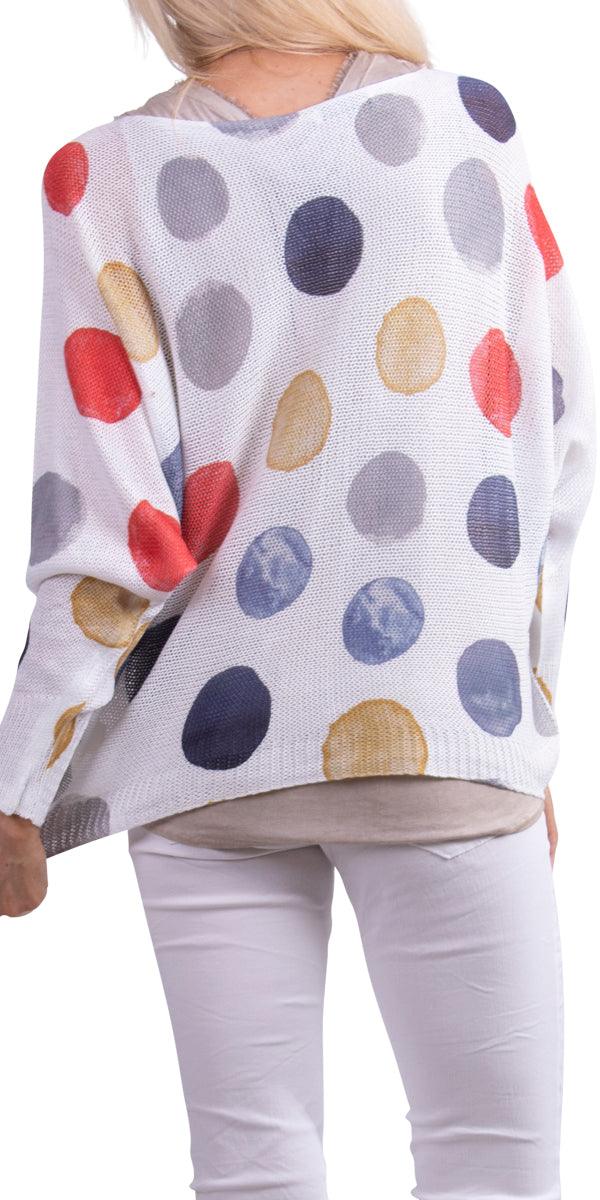 Donatella Dot Sweater - Gigi Moda - Made in Italy # batwing, dot, Gigi Moda, italian top, Made in Italy, mesh, multicolor, one size, print, sweater