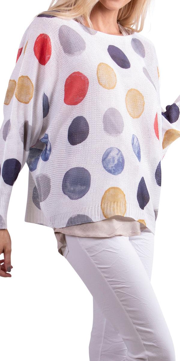 Donatella Dot Sweater - Gigi Moda - Made in Italy # batwing, dot, Gigi Moda, italian top, Made in Italy, mesh, multicolor, one size, print, sweater