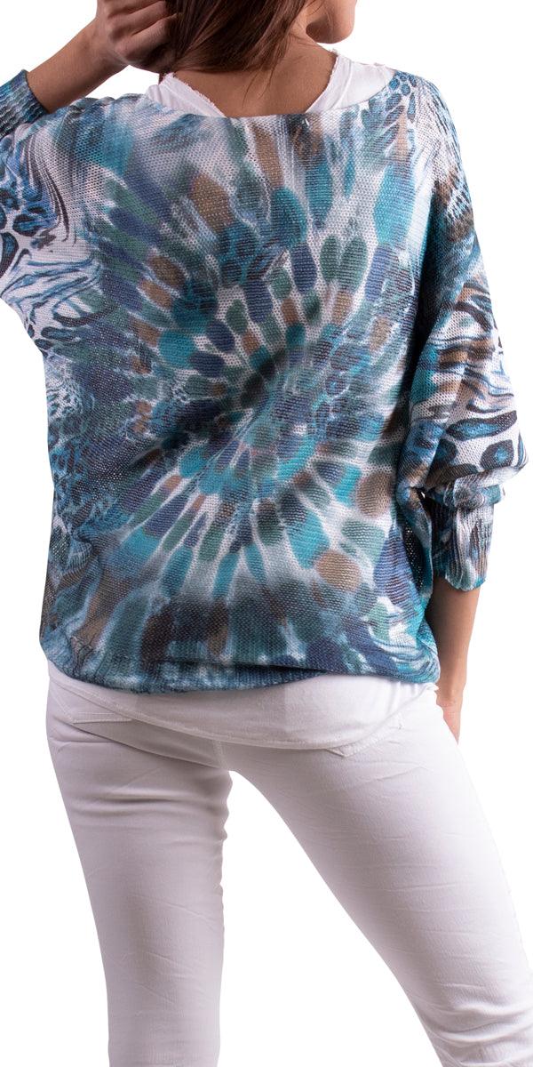 Donatella Tie Dye Sweater - Gigi Moda - Made in Italy # batwing, Cotton, Gigi Moda, italian top, Made in Italy, Mesh, one size, sweater