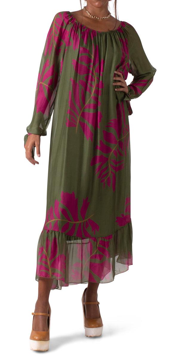 Aloha Maxi Dress - Gigi Moda - Made in Italy # 100% silk, Dress, Floral Print, Gigi Moda, Long, long dress, Long Sleeve, Made in Italy, Maxi, maxi dress, one size fits most, shop gigi moda, Silk