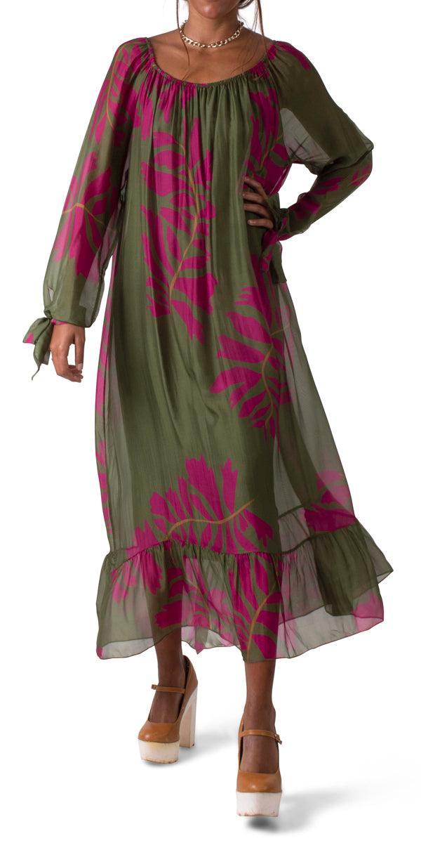 Aloha Maxi Dress - Gigi Moda - Made in Italy # 100% silk, Dress, Floral Print, Gigi Moda, Long, long dress, Long Sleeve, Made in Italy, Maxi, maxi dress, one size fits most, shop gigi moda, Silk