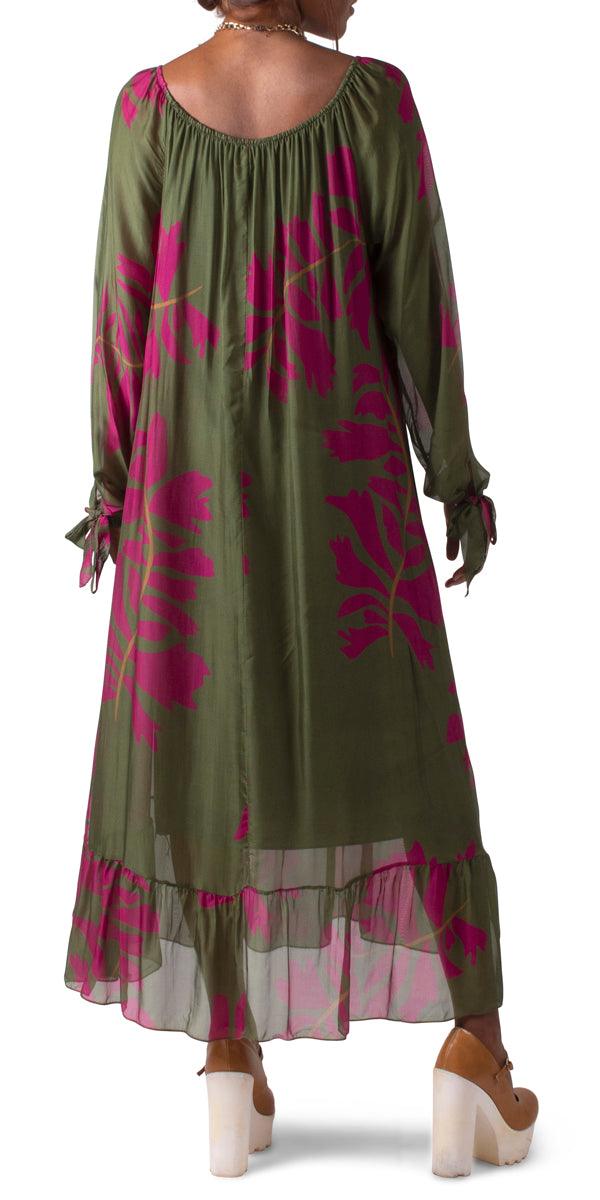 Aloha Maxi Dress - Gigi Moda - Made in Italy # 100% silk, Dress, Floral Print, Gigi Moda, Long, long dress, Long Sleeve, Made in Italy, Maxi, maxi dress, one size fits most, shop gigi moda, Silk