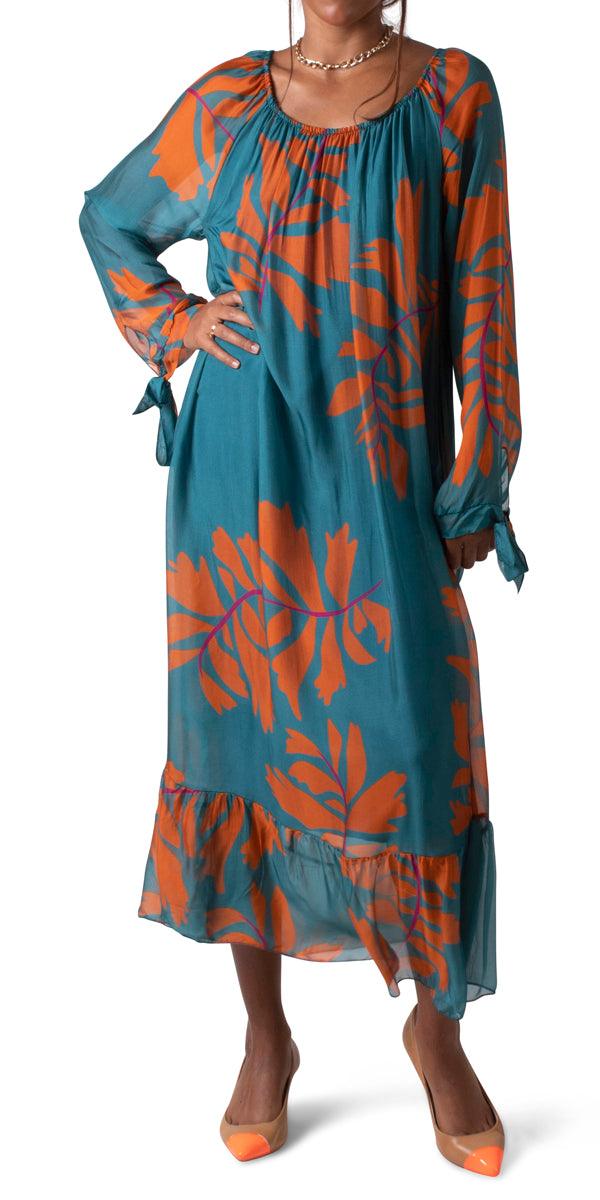 Aloha Maxi Dress - Shop Gigi Moda - Made in Italy # 100% silk, Dress, Floral Print, Gigi Moda, Long, long dress, Long Sleeve, Made in Italy, Maxi, maxi dress, one size fits most, shop gigi moda, Silk
