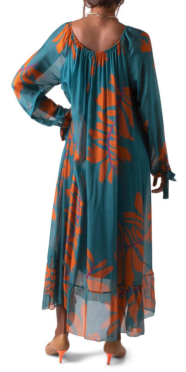 Aloha Maxi Dress - Gigi Moda - Made in Italy # 100% silk, Dress, Floral Print, Gigi Moda, Long, long dress, Long Sleeve, Made in Italy, Maxi, maxi dress, one size fits most, shop gigi moda, Silk