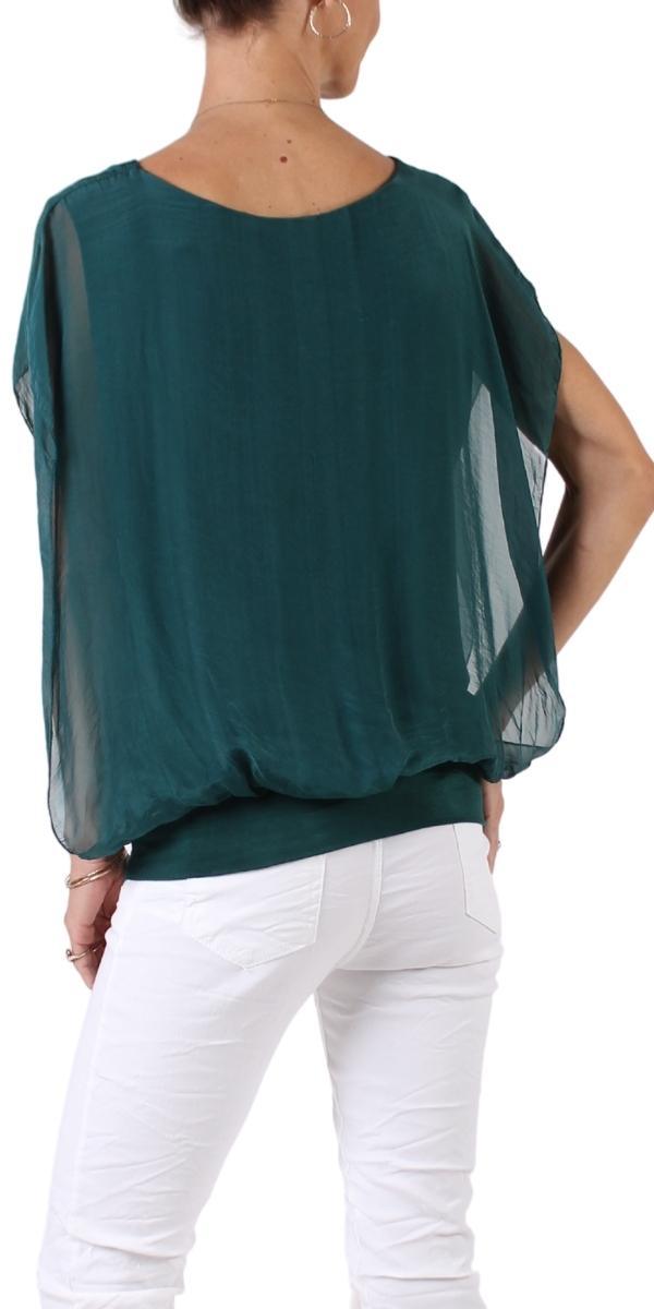 Amante Silk Top - Gigi Moda - Made in Italy # banded bottom, Blouse, flutter sleeve, gigi moda, silk, stretch waistband, top, v-neck