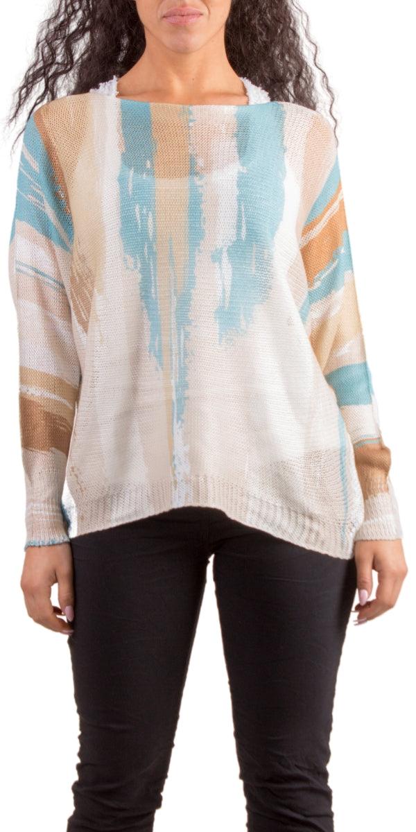 Emy Batwing Sweater with Brushstroke Print - Gigi Moda - Made in Italy # Blouse, brushstroke print, comfortable, comfortable fit, Cozy, Gigi Moda, Italian Clothing, italian top, Long Sleeve, Made in Italy, one size, Sleeves, Sweater, Top, washable, womens clothing, Womens Tops